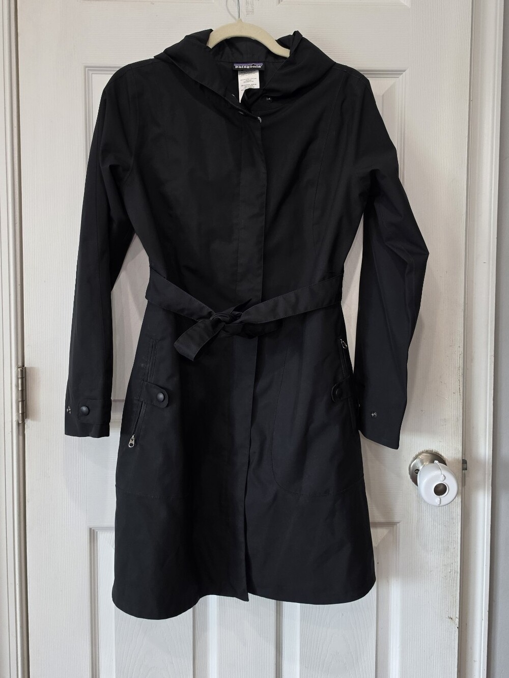 Patagonia Arborist H2No Black Trench Coat Women’s XS Belted Rain Jacket